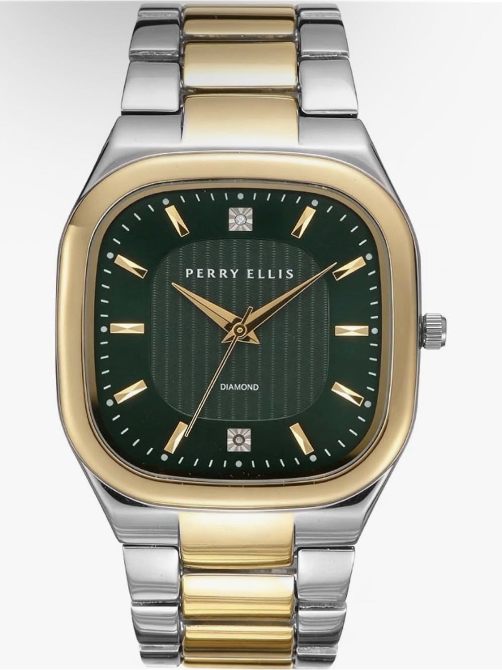 Perry Ellis Two-Tone Gold & Silver Bracelet Watch with Green Dial